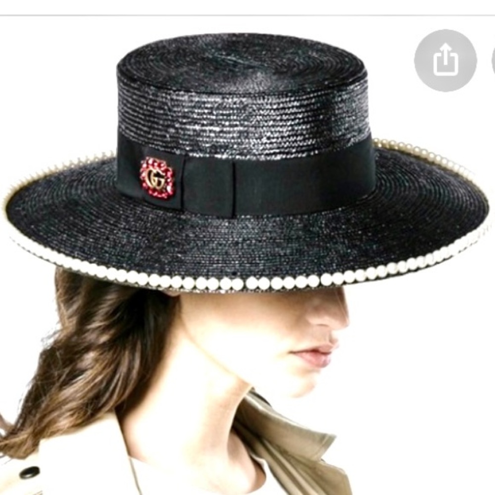 GUCCI STRAW PEARLS EMBELLISHED NOTTE HAT